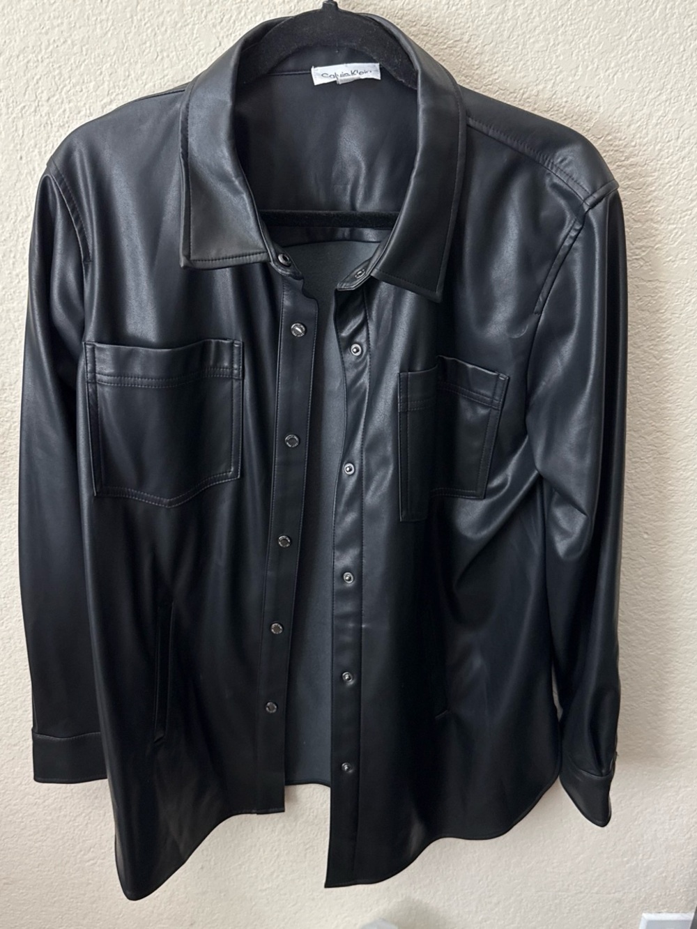 Black Faux Leather Shirt Jacket